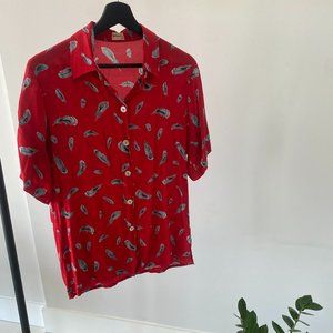 Red Feather Patterned Shirt